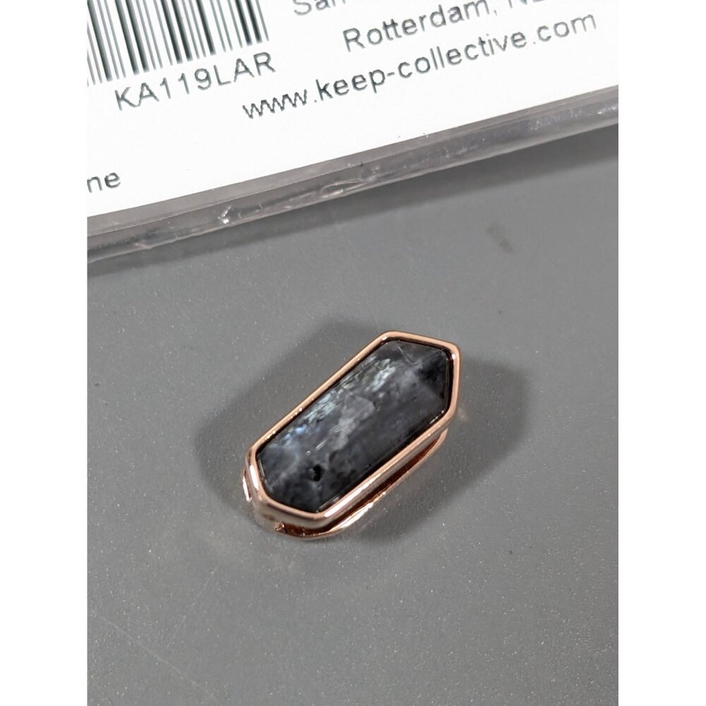 Keep Collective Mini Geo Bar Larvikite Rose Gold Tone Slide Charm NEW